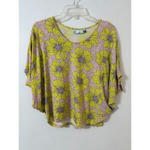 Fighting Eel x Jana Lam Floral Tunic Draped Sleeve Top - Size XS
